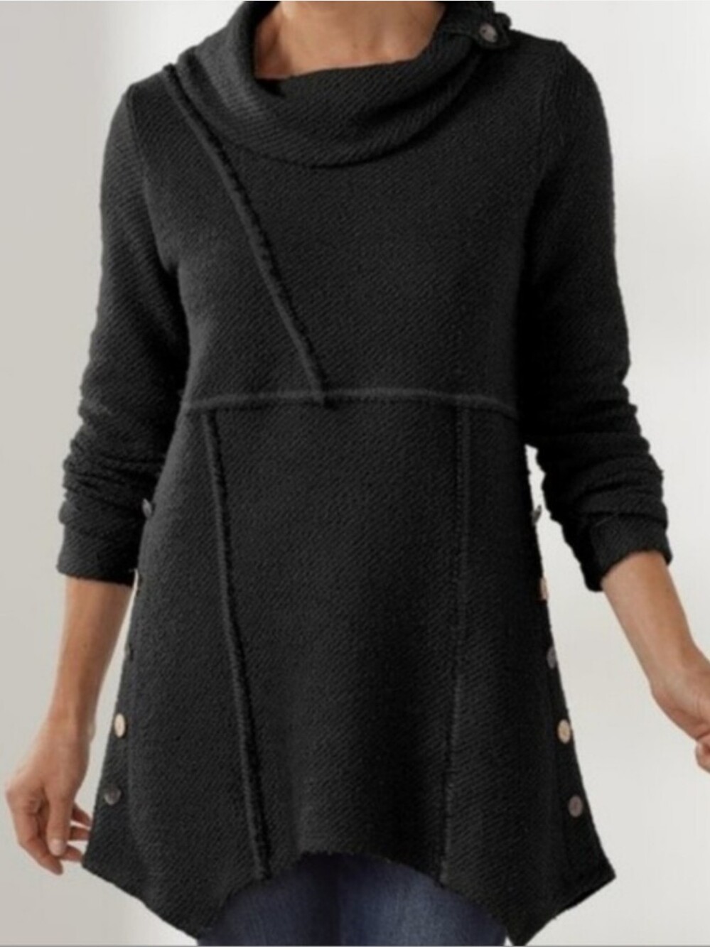 Soft Surroundings Black Asymmetrical Button-Accent Knit Tunic